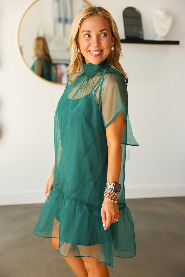 Organza Overlay Dress - Green