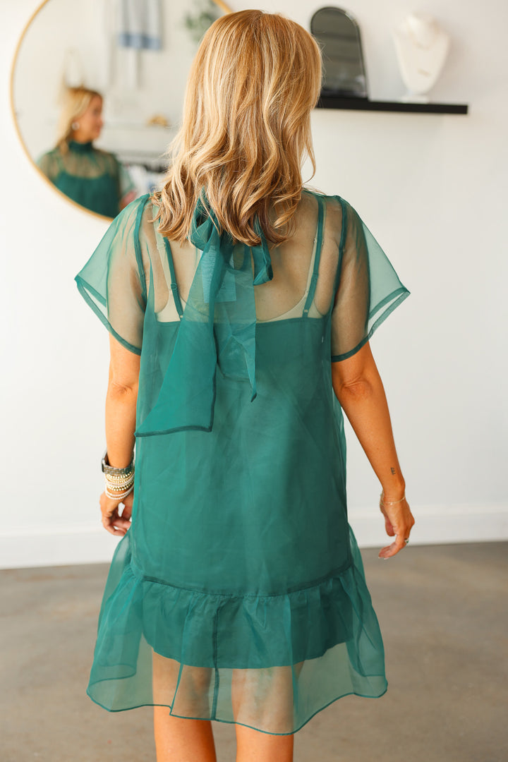 Organza Overlay Dress - Green