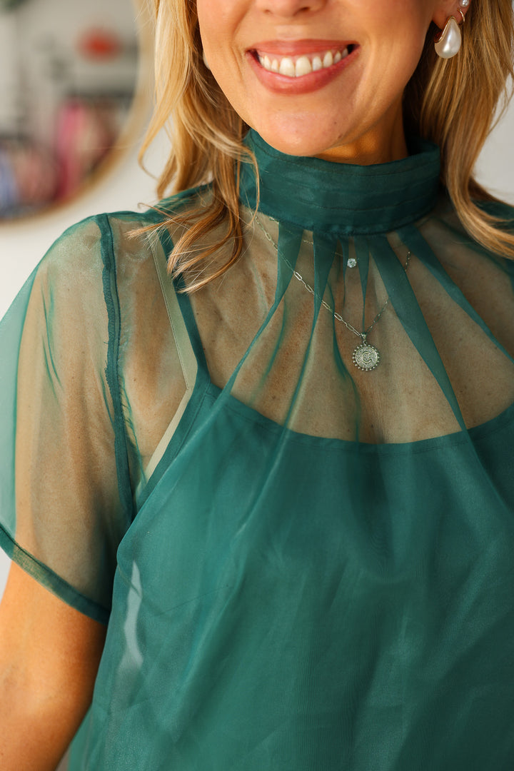 Organza Overlay Dress - Green