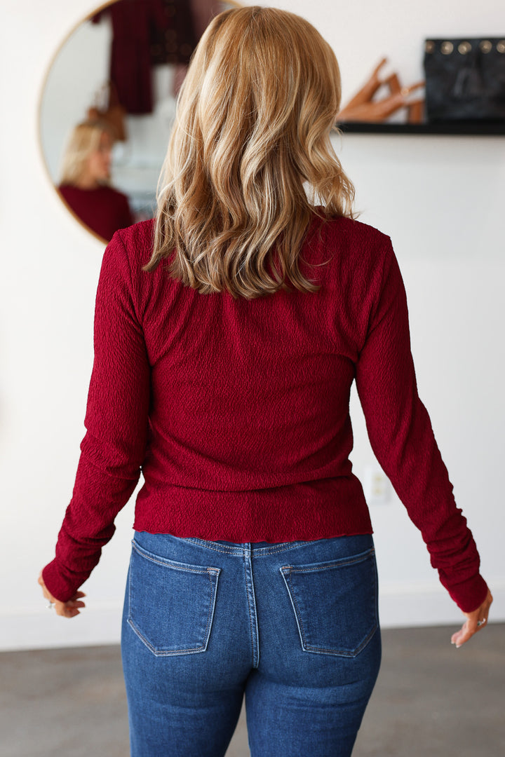 Textured Long Sleeve Top - Wine