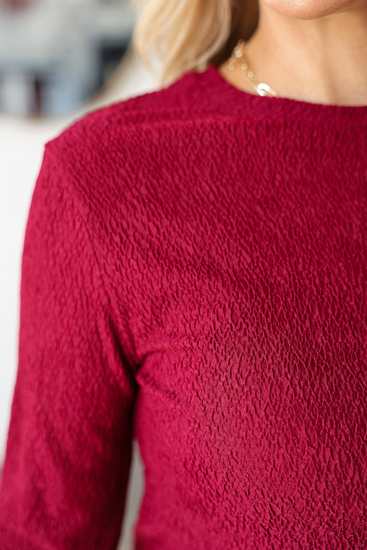 Textured Long Sleeve Top - Wine