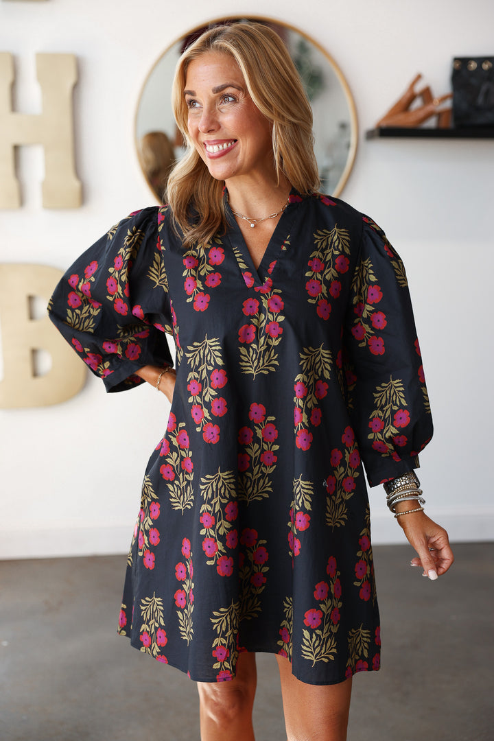 Floral Printed Dress - Black