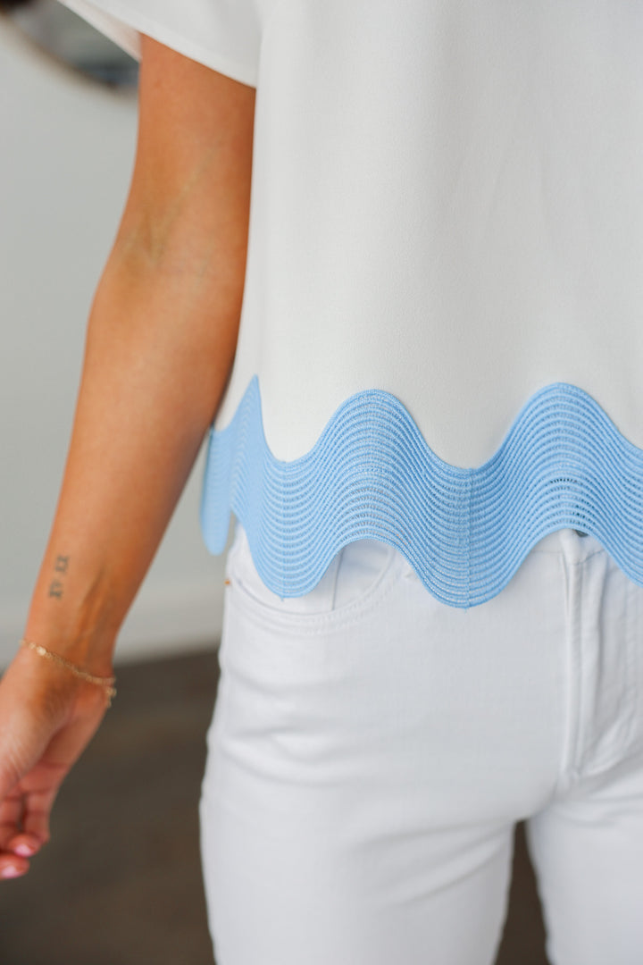 Wave Trim Tee - White/Blue