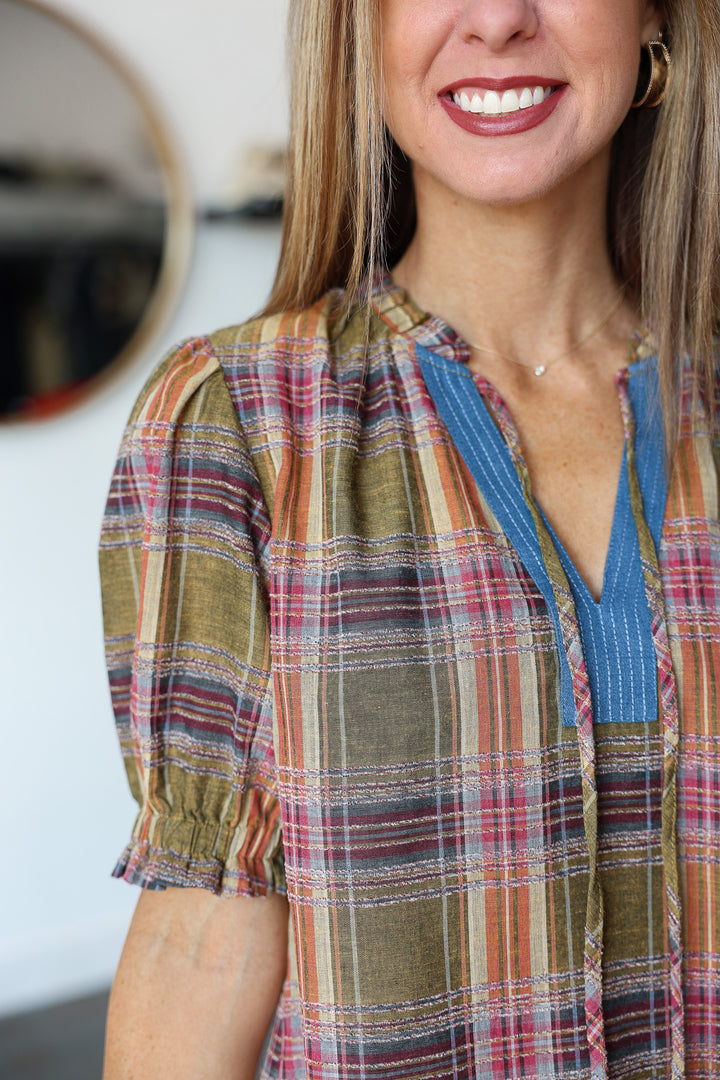 Short Sleeve Plaid Top