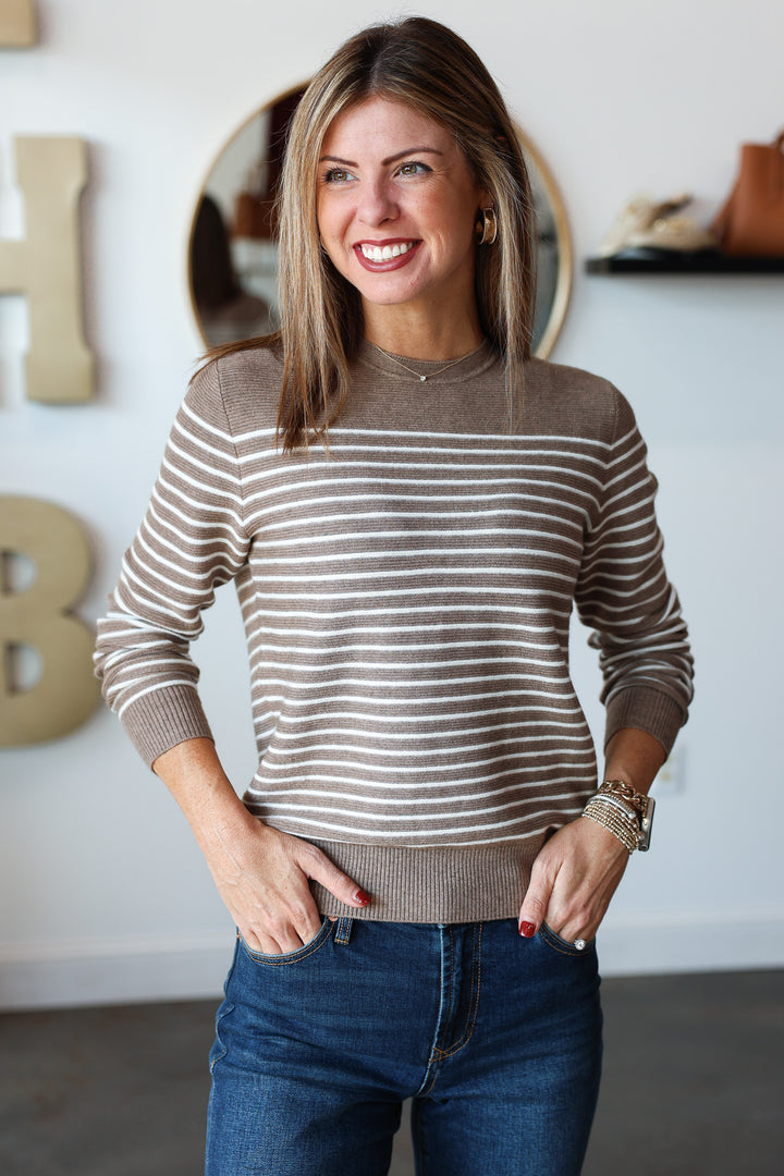 Long Sleeve Knit Sweater - Tan
