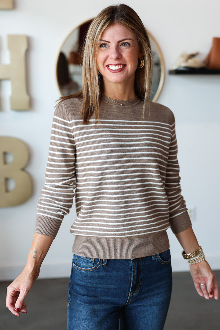Long Sleeve Knit Sweater - Tan