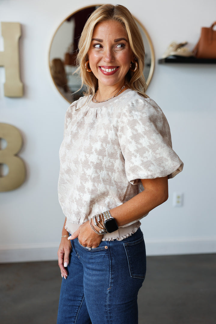 Houndstooth Velvet Top - Taupe