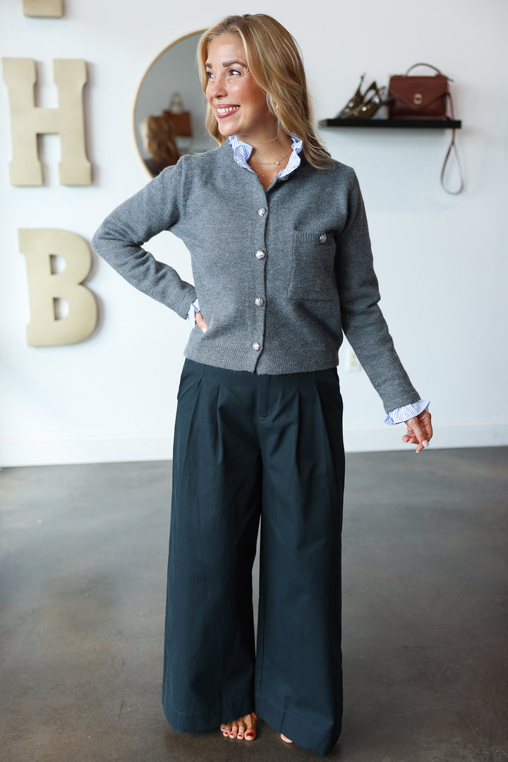 Wide Leg Trousers - Navy