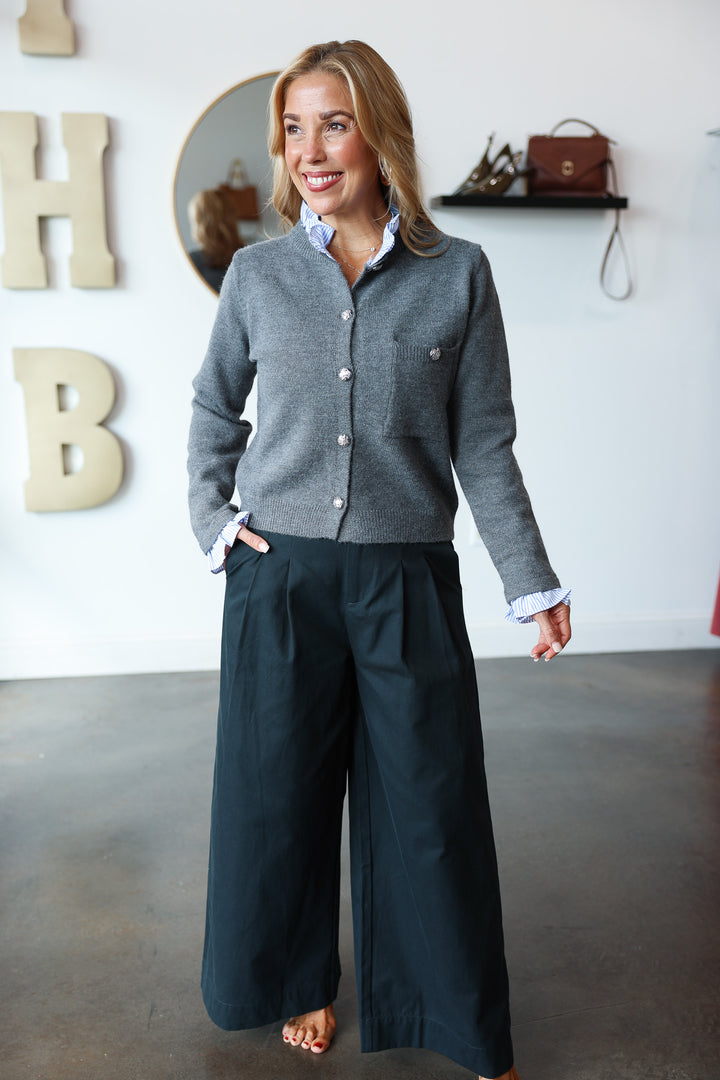 Wide Leg Trousers - Navy