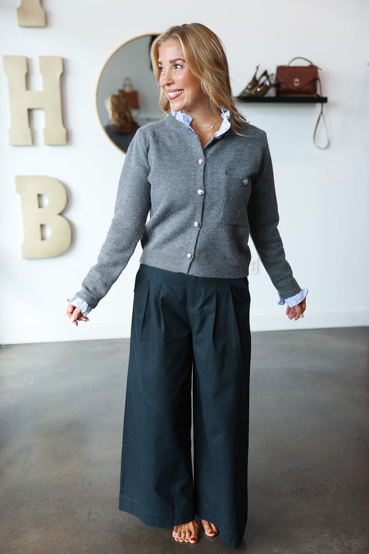 Wide Leg Trousers - Navy