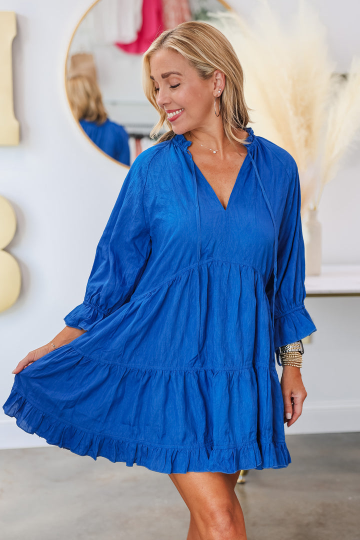 Crinkle Tiered Dress - Blue