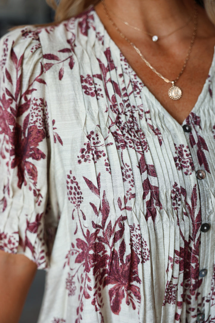 Pleated Front Top - Burgundy