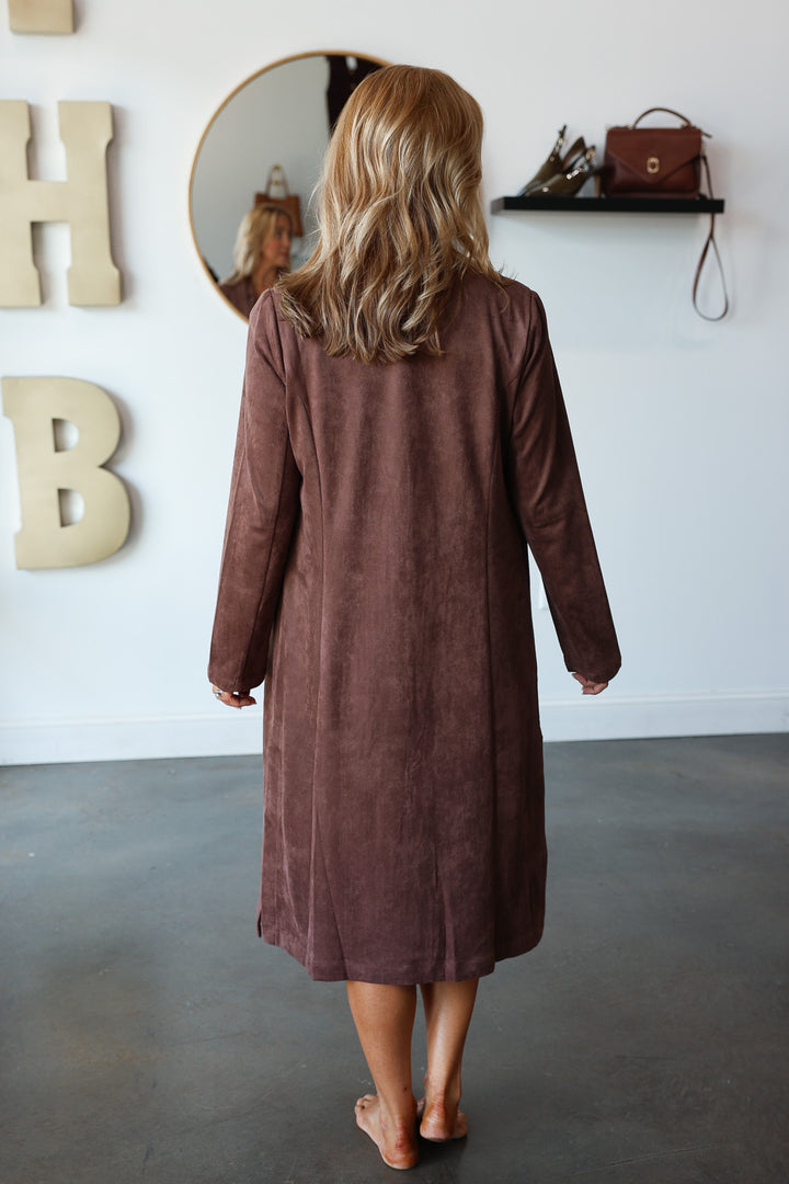 Faux Suede Duster - Brown