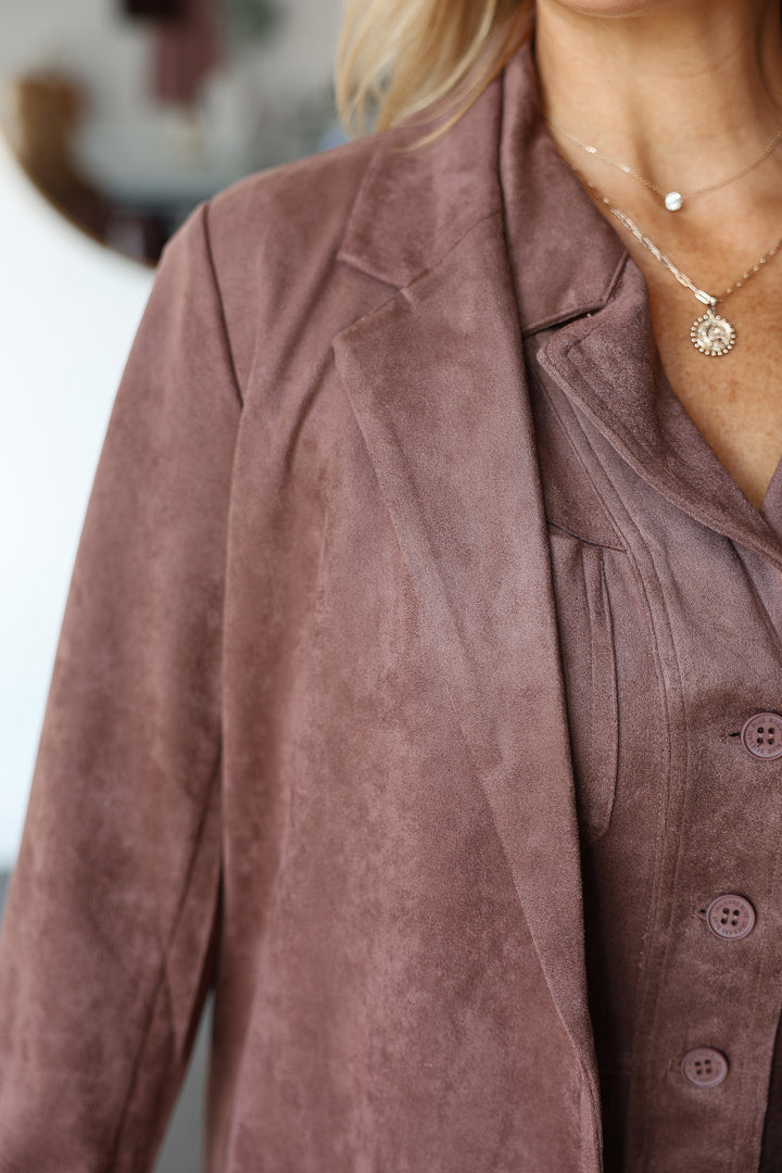 Faux Suede Duster - Brown