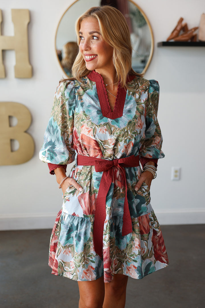 Tie Waist Floral Dress