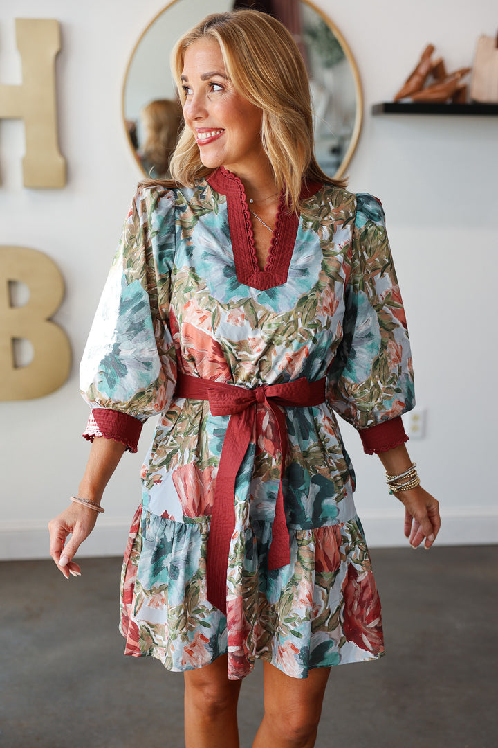 Tie Waist Floral Dress