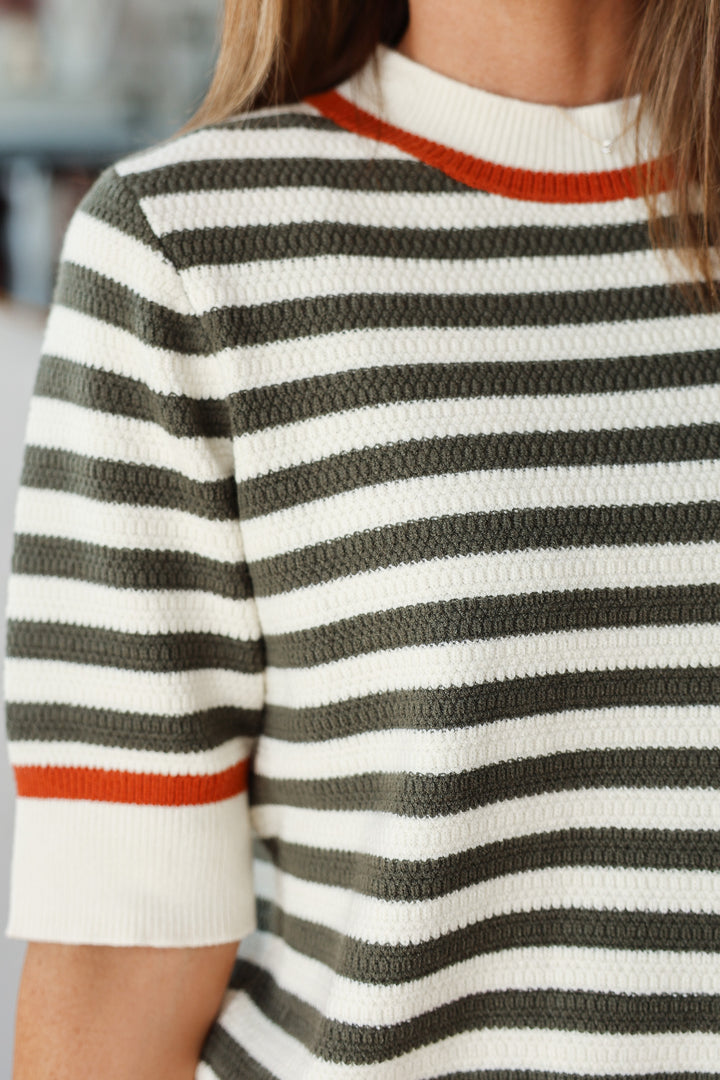 Short Sleeve Striped Knit Top