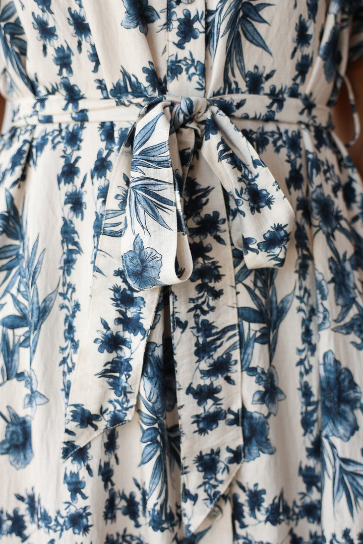Button Front Floral Maxi Dress - Navy