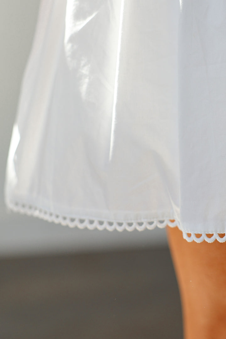 Embroidered Trim Drop Waist Dress - White
