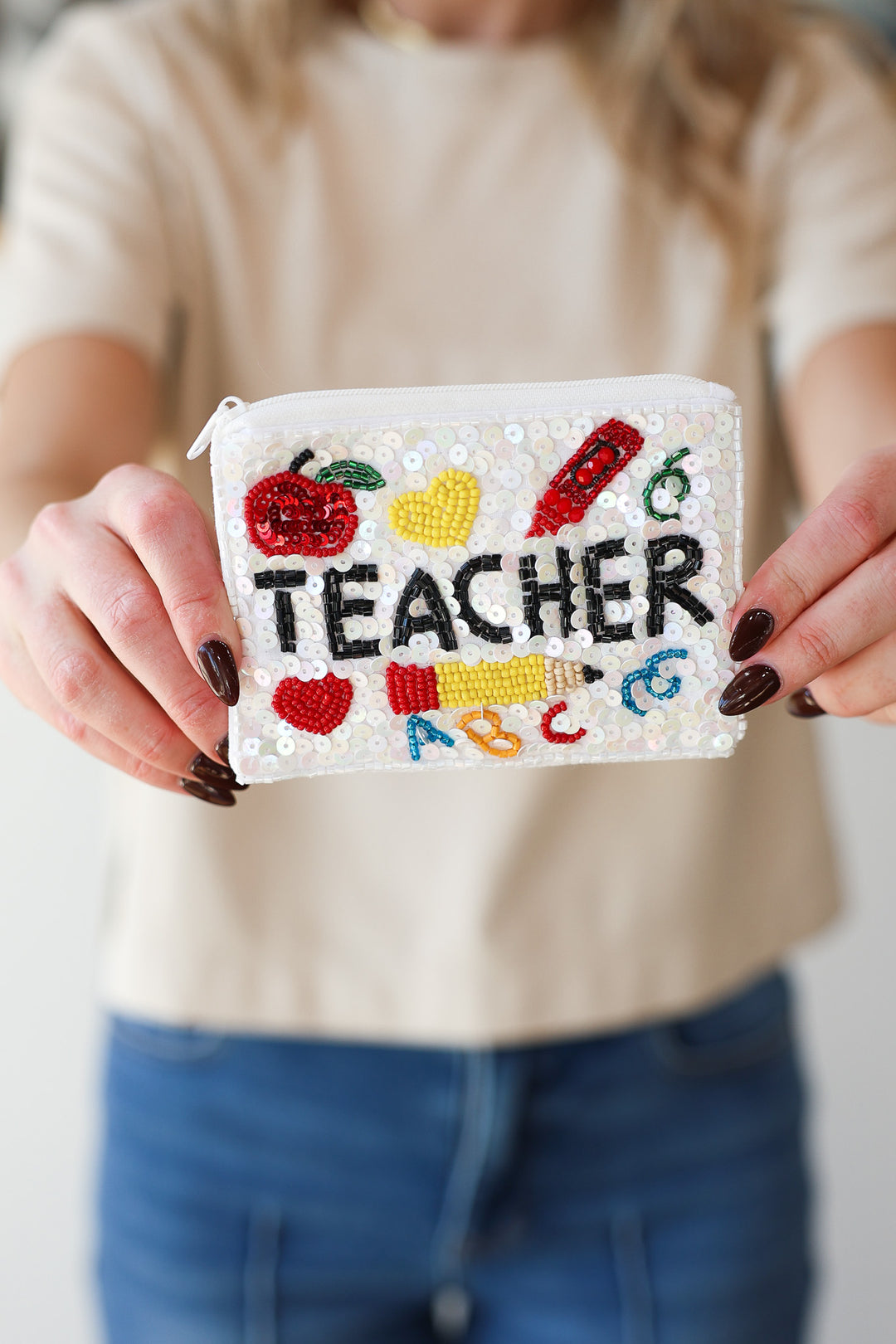Teacher Beaded Coin Pouch