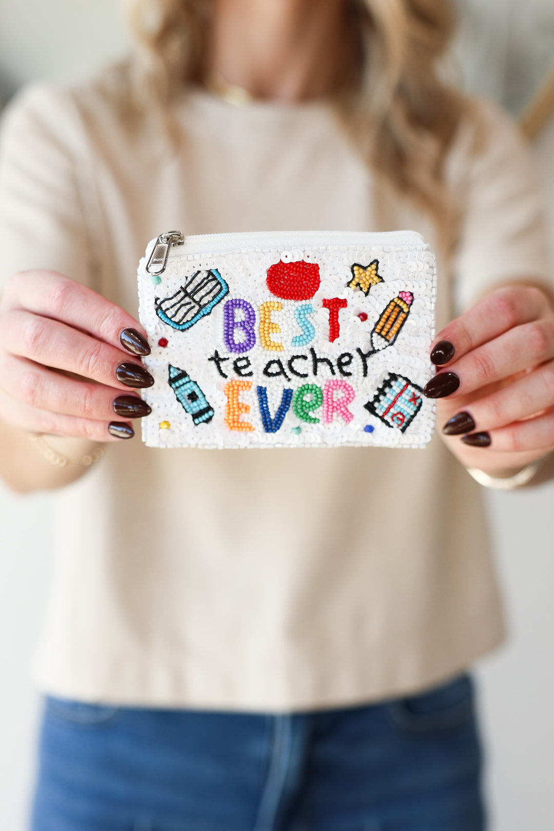 Best Teacher Ever Beaded Coin Pouch