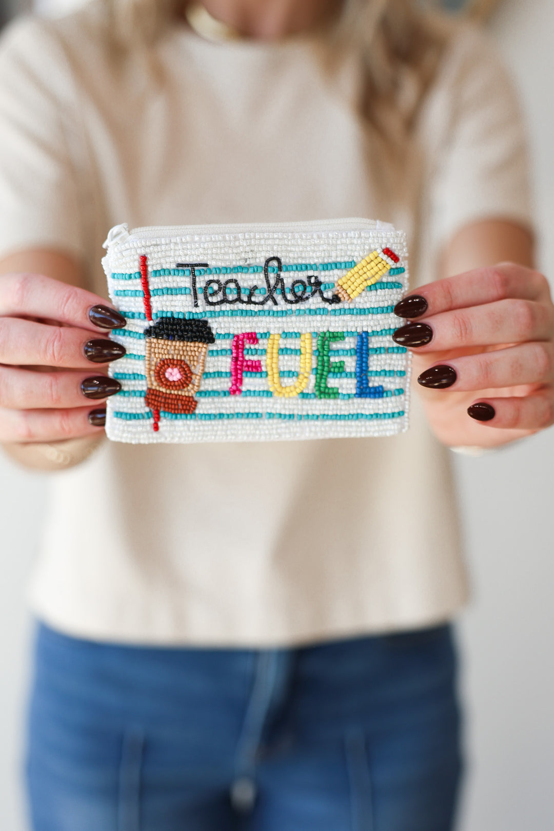 Teacher Fuel Beaded Coin Pouch
