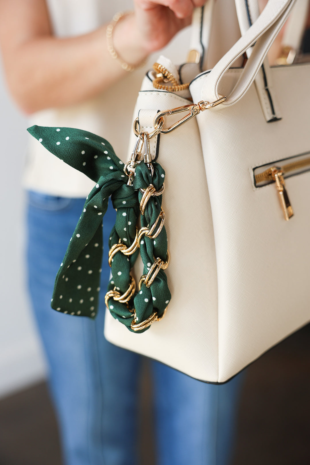 Bag Chain - Green Polka Dot