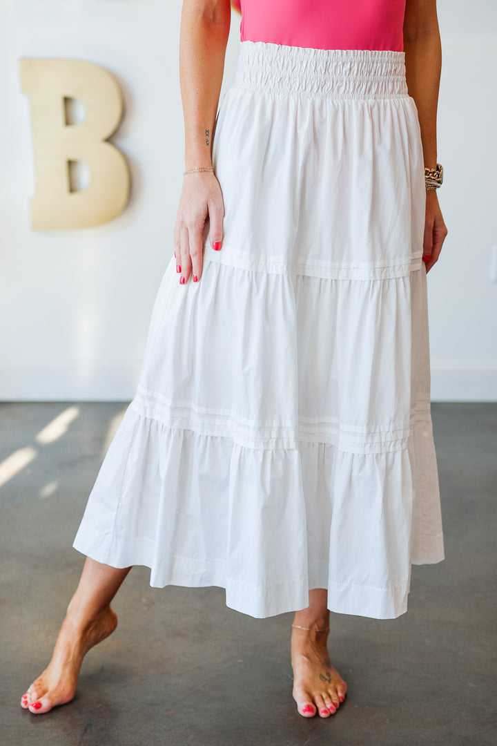 Tiered Midi Skirt - White