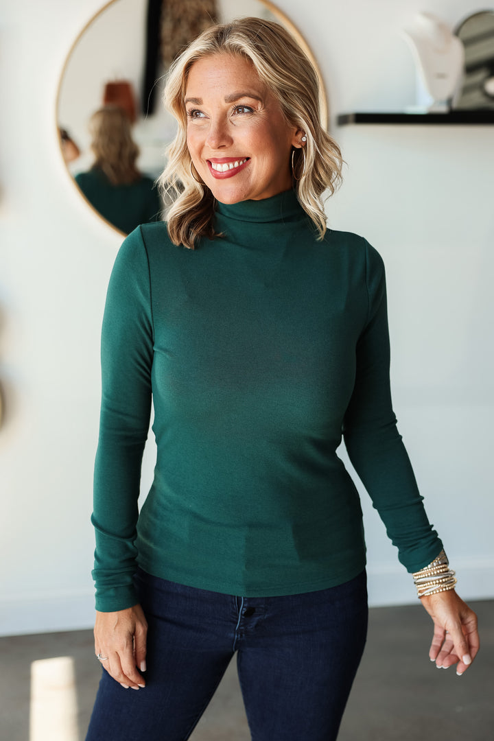Mock Neck Knit Top - Hunter Green