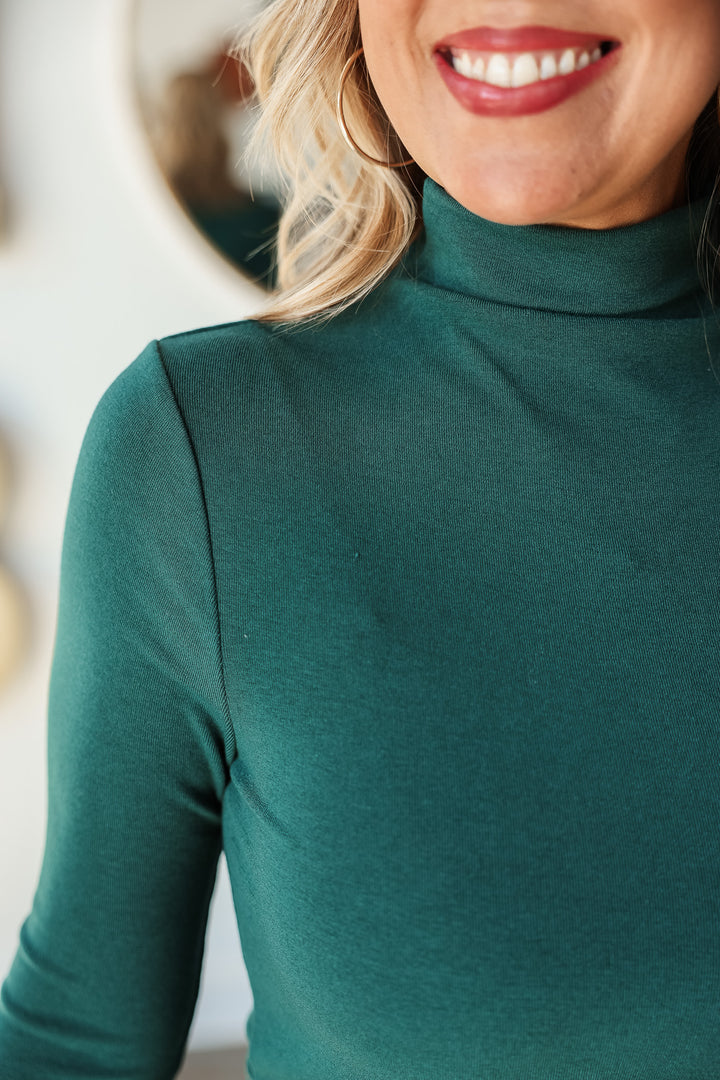 Mock Neck Knit Top - Hunter Green