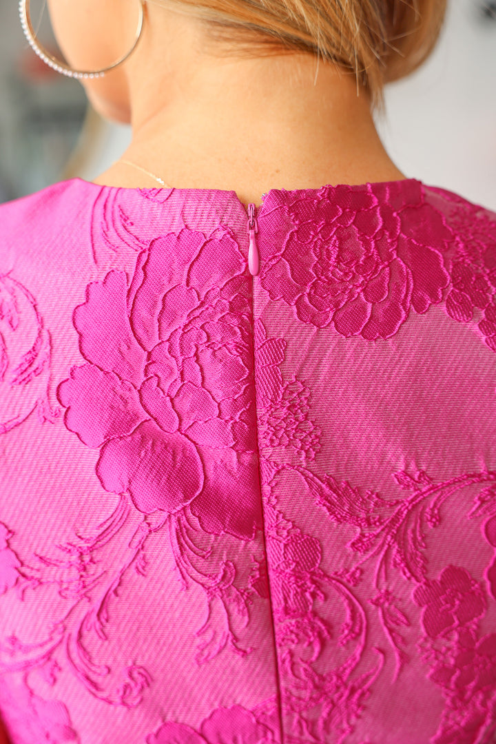 Jacquard Fit & Flare Dress - Hot Pink
