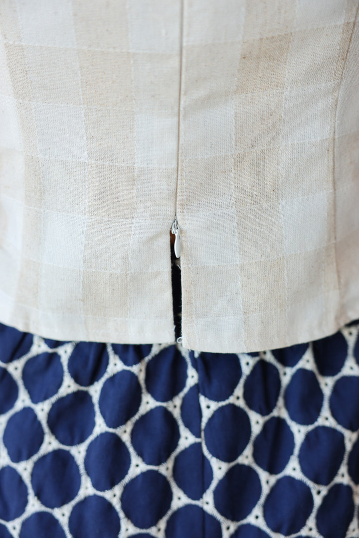 Gingham Linen Blend Top - Cream