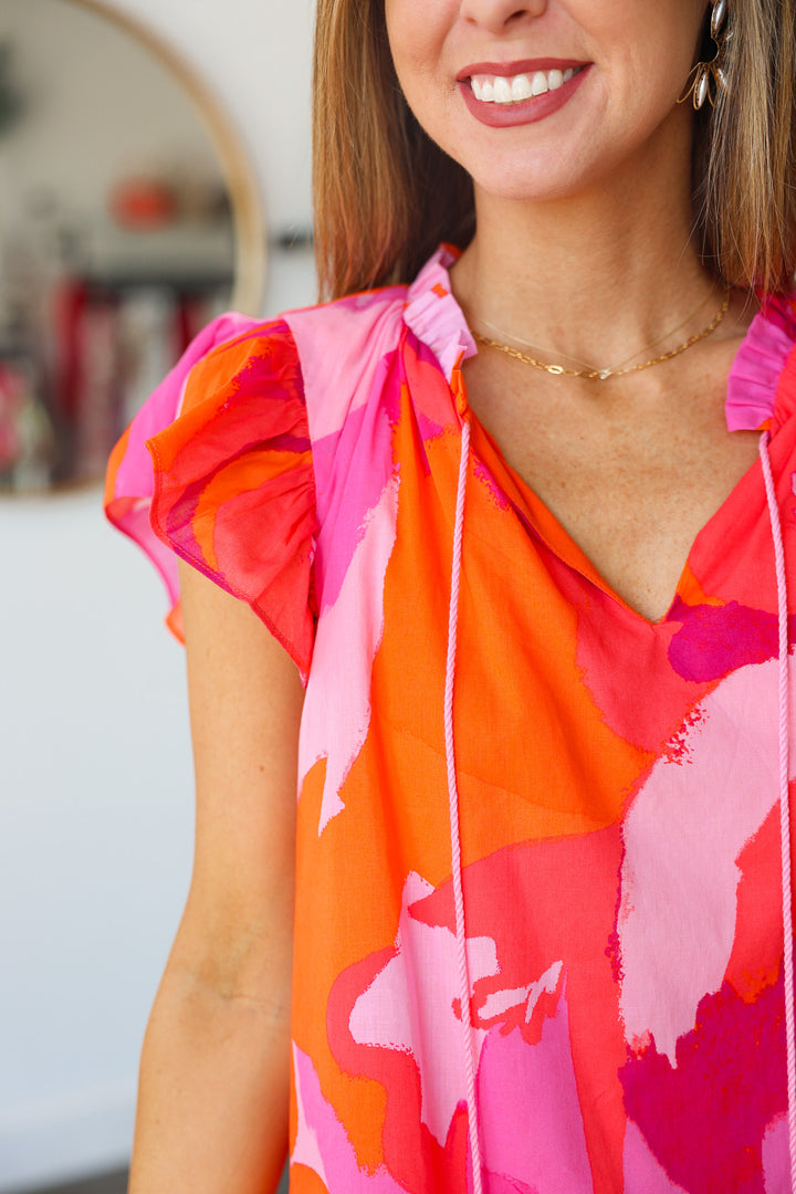 Printed Tassel Tie Top - Pink