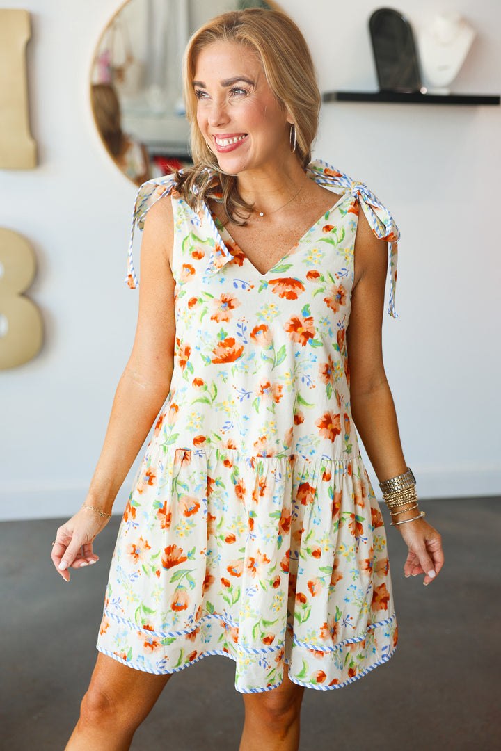 Tie Shoulder Floral Dress