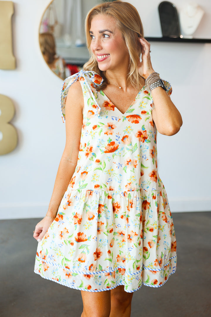 Tie Shoulder Floral Dress