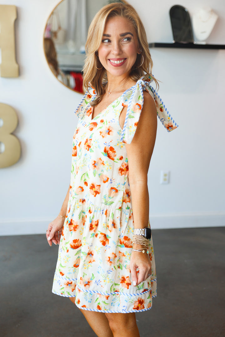 Tie Shoulder Floral Dress