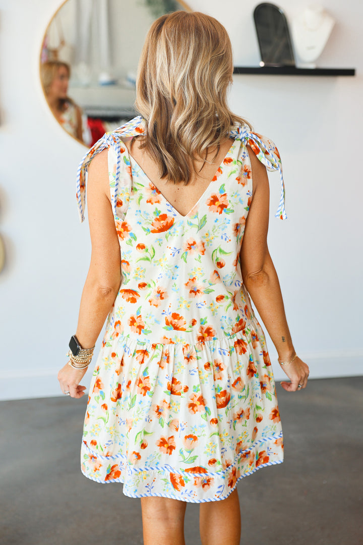 Tie Shoulder Floral Dress
