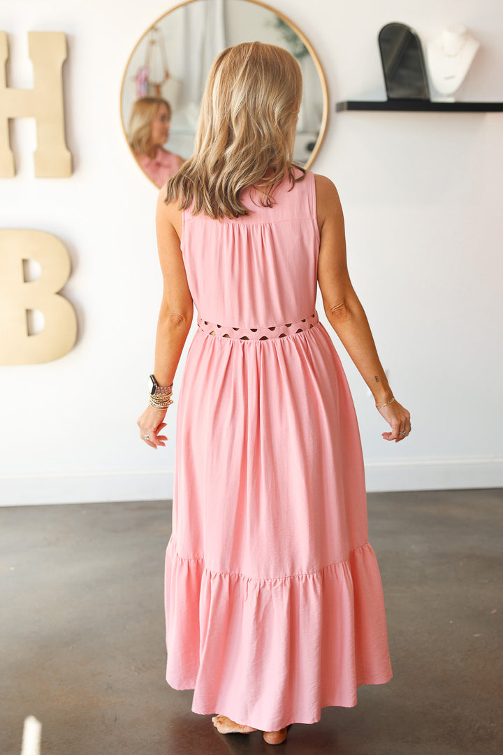 Wave Trim Maxi Dress - Pink