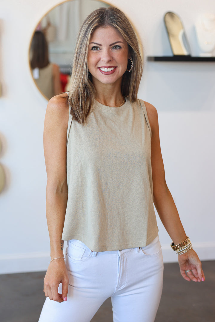 Rolled Sleeve Tank Top - Taupe