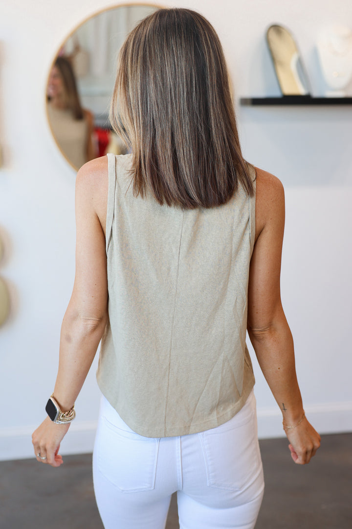 Rolled Sleeve Tank Top - Taupe
