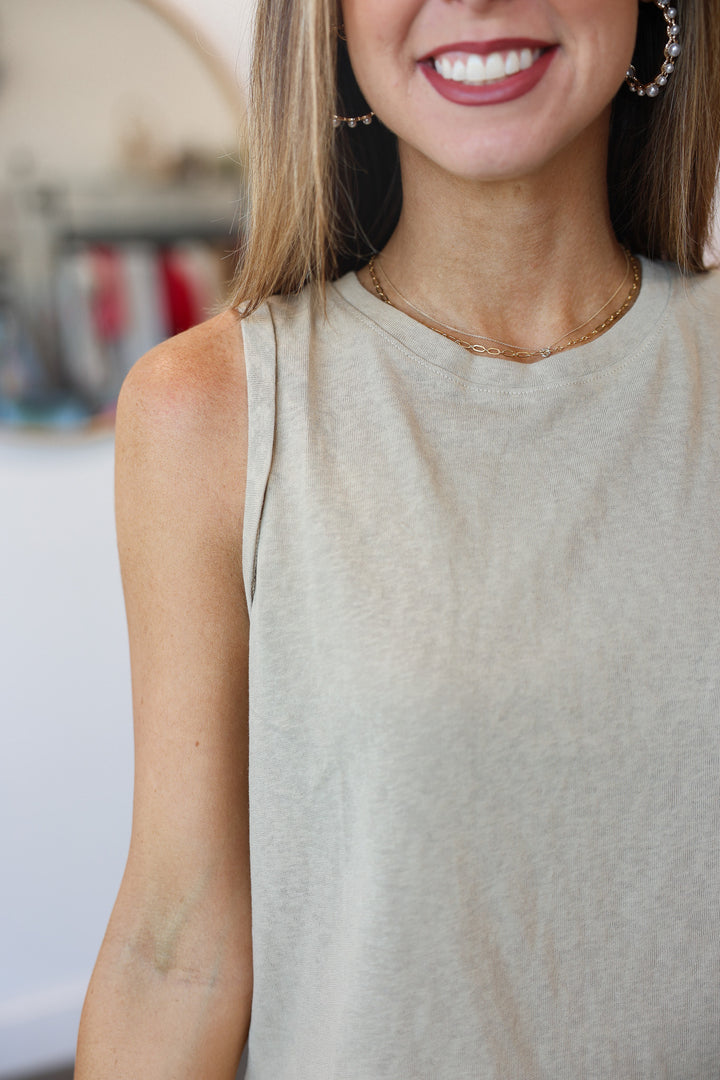 Rolled Sleeve Tank Top - Taupe