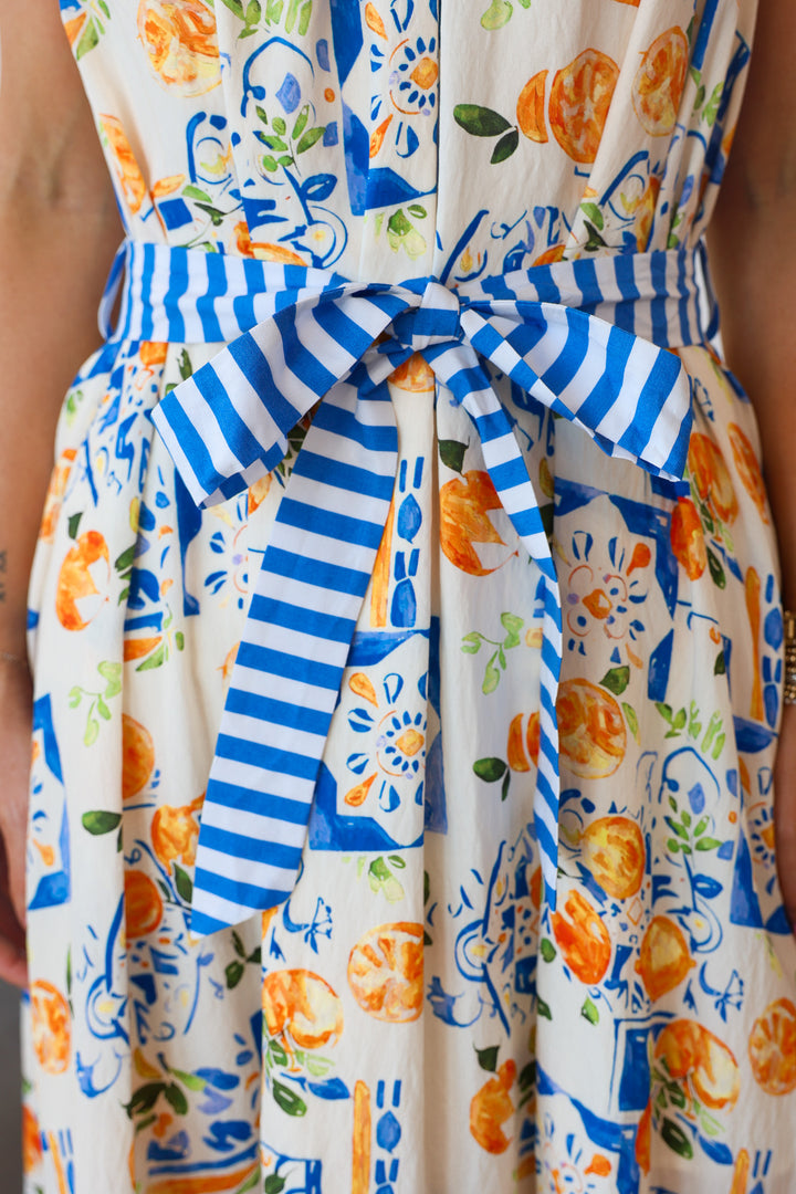 Tropical Printed Striped Detail Dress