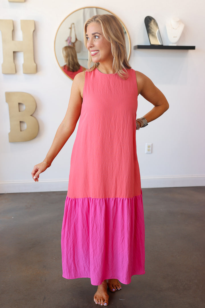 Ruffle Tiered Color Block Dress
