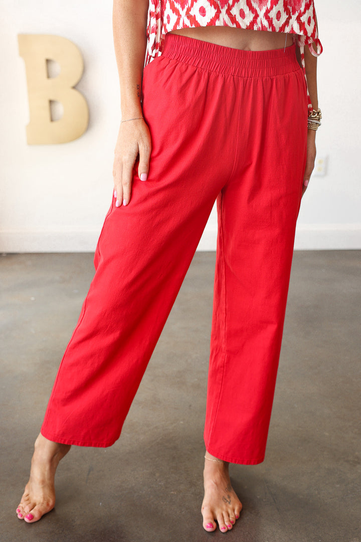 Elastic Waist Pants - Red