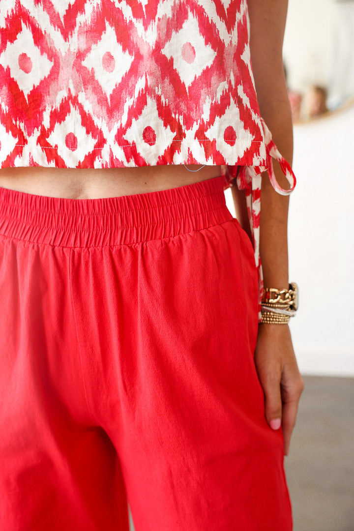 Elastic Waist Pants - Red