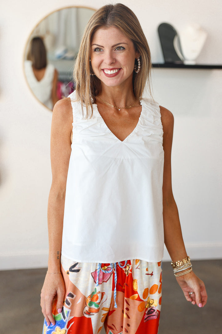 Ruched Shoulder Tank - White