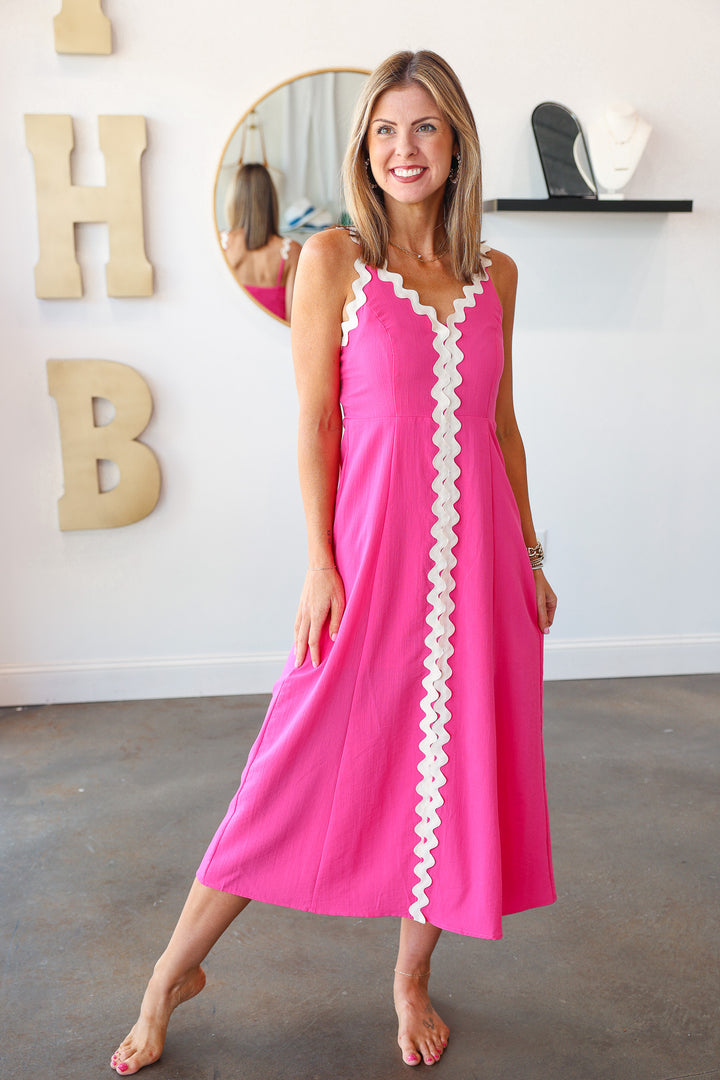 Wave Trim Dress - Pink