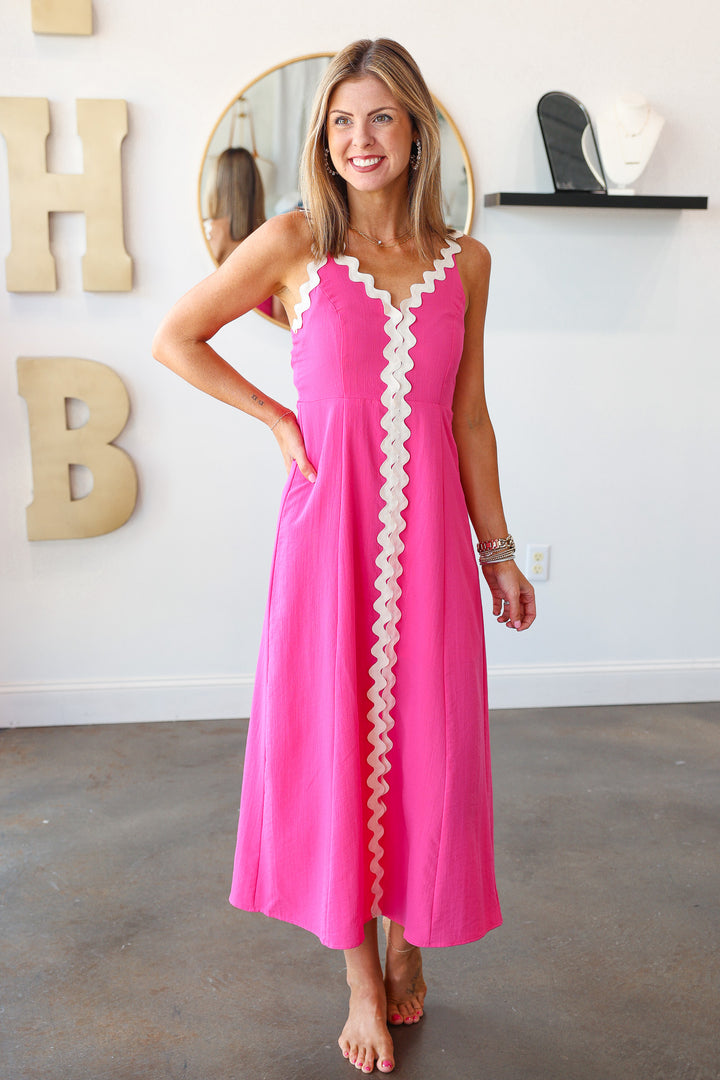 Wave Trim Dress - Pink