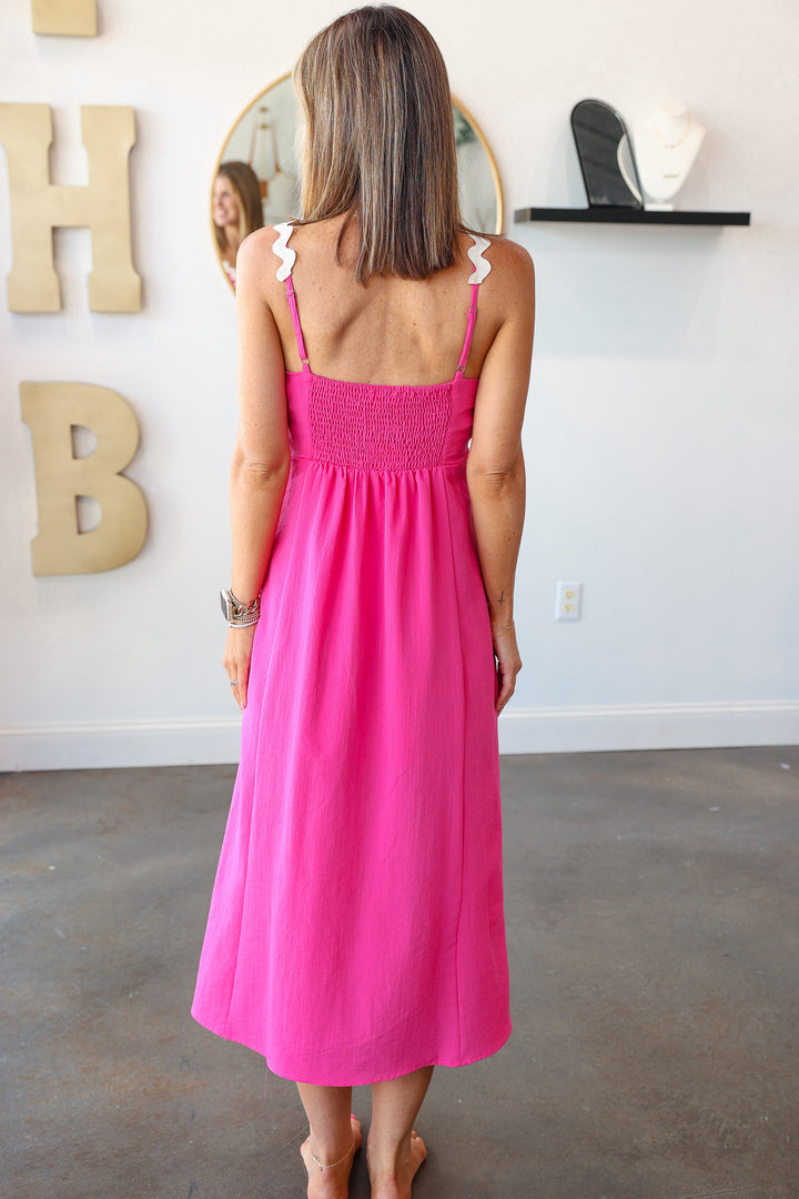 Wave Trim Dress - Pink