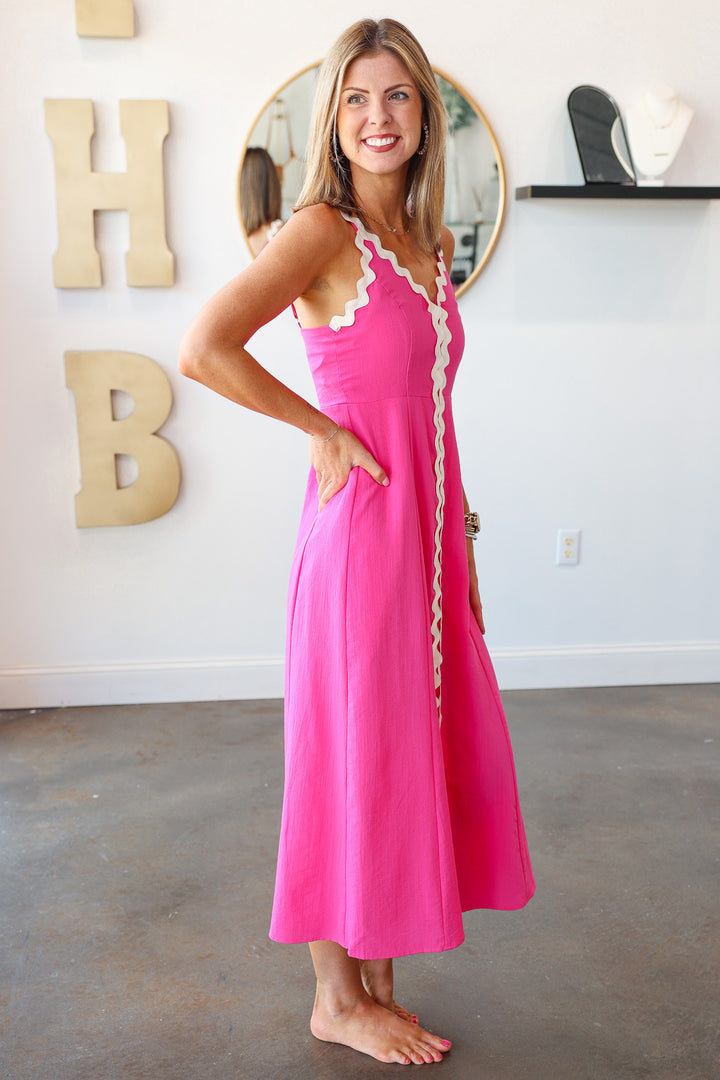 Wave Trim Dress - Pink